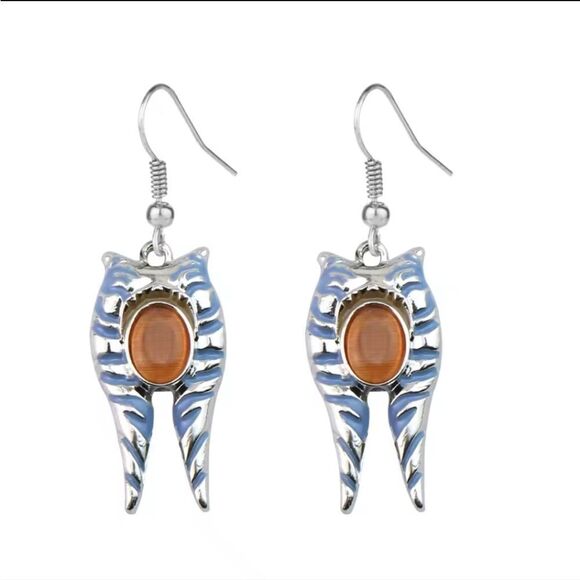 Star Wars Ahsoka 3D Enameled Mandrils With Orange Gemstone Drop Earrings - Picture 1 of 1